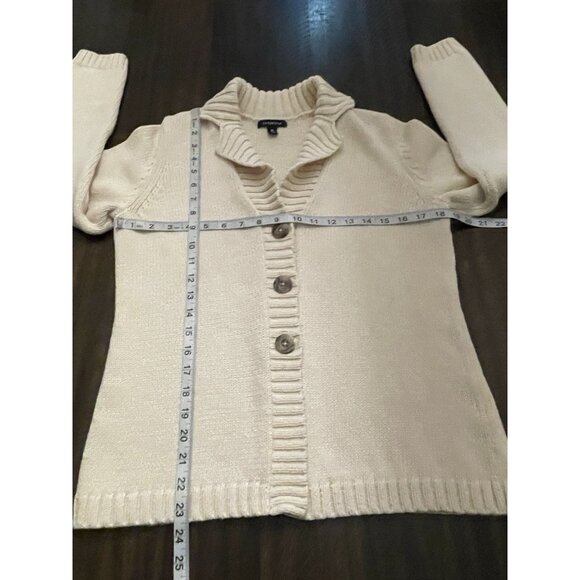 Vintage Lands’ End Women’s M 10-12 Cotton Cardigan Sweater Cream Shawl Collar - Picture 7 of 9